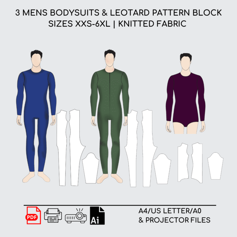 Men's Bodysuit & Leotard Sewing Pattern Bundle |Knitted XXS-6XL