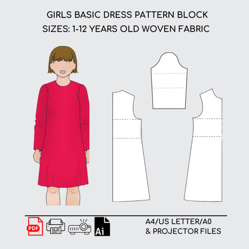 Girls Dress | Sewing Pattern Block | Woven | 1-12