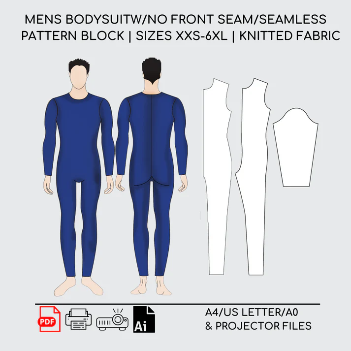 Versatile Men's Catsuit Sewing Pattern | XXS-6XL | Seamless Front Design