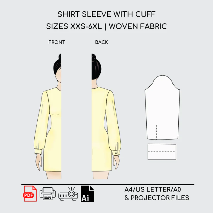 Shirt Sleeve & Cuff Sewing Pattern Block | Sizes XXS-6XL