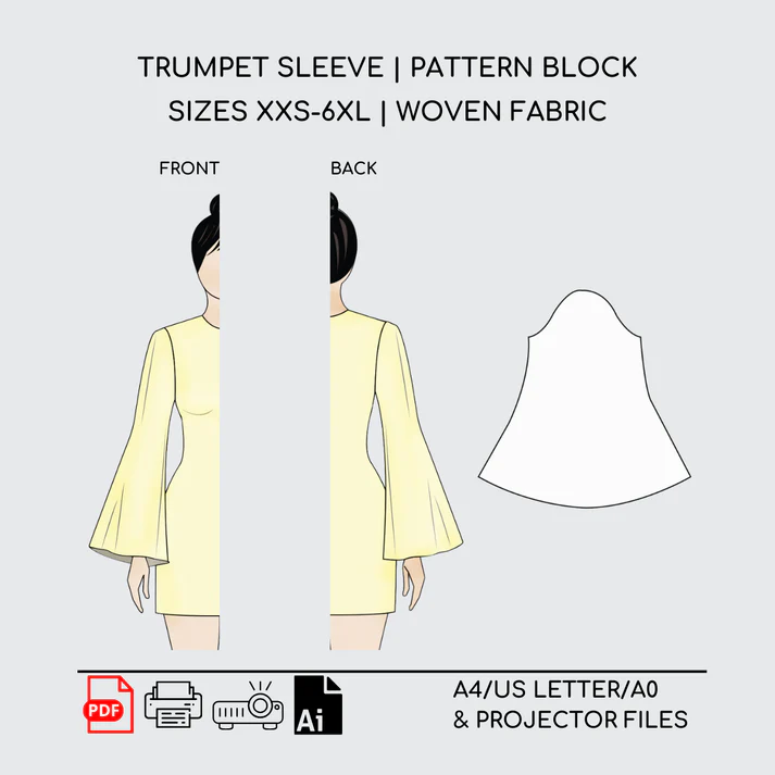 Trumpet Sleeve Sewing Pattern Block