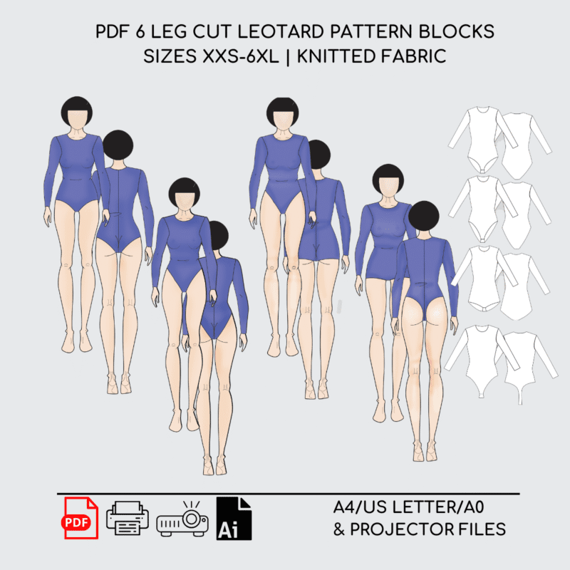 4 Leotard Hips Cut Variation | Sewing Pattern Block | Knitted | XXS-6XL