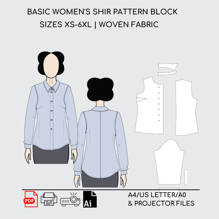 Woven Longsleeve Shirt Pattern for Women | XS-6XL Sewing