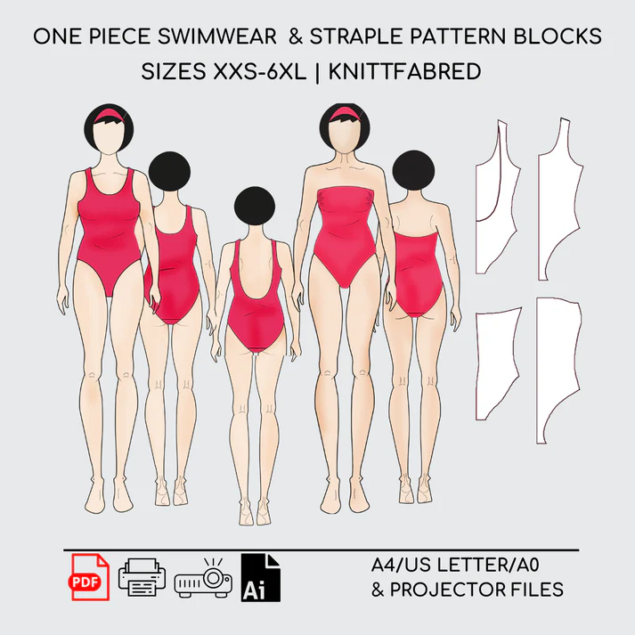 One Piece Swimwear Sewing Pattern Block | XXS-6XL