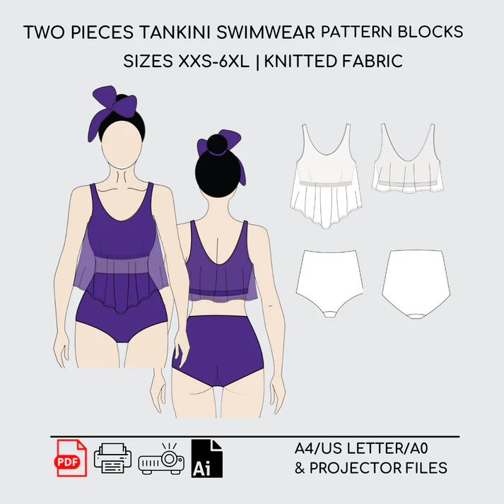 Two-Piece Swimwear Sewing Pattern | Knitted, Sizes XXS-6XL