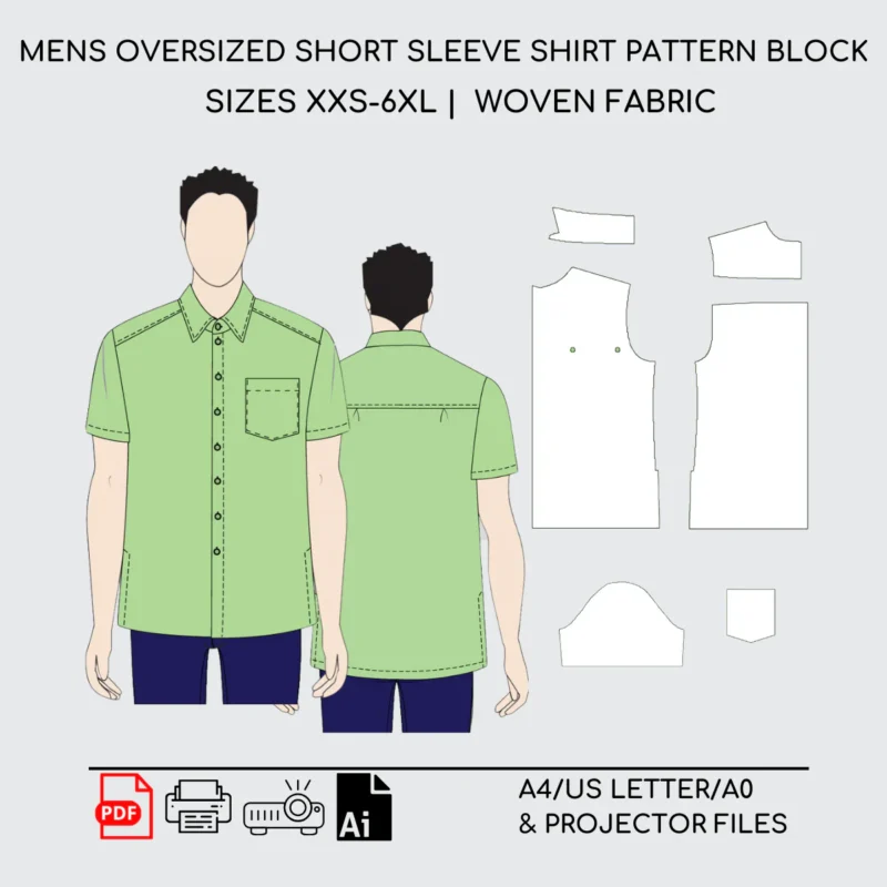 Men's Short Sleeve Shirt Sewing Pattern | Collar Style | XXS-6XL