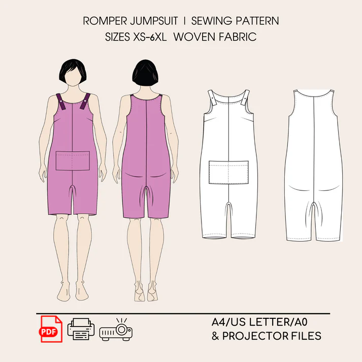 Romper Jumpsuit Sewing Pattern Block | Sizes XS to 6XL