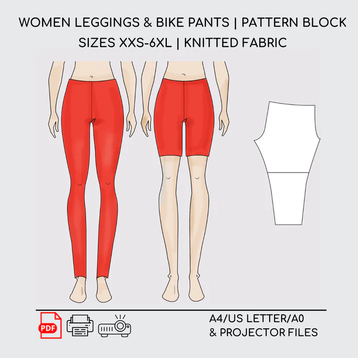 Women Leggings Sewing Pattern Block | Knitted Styles