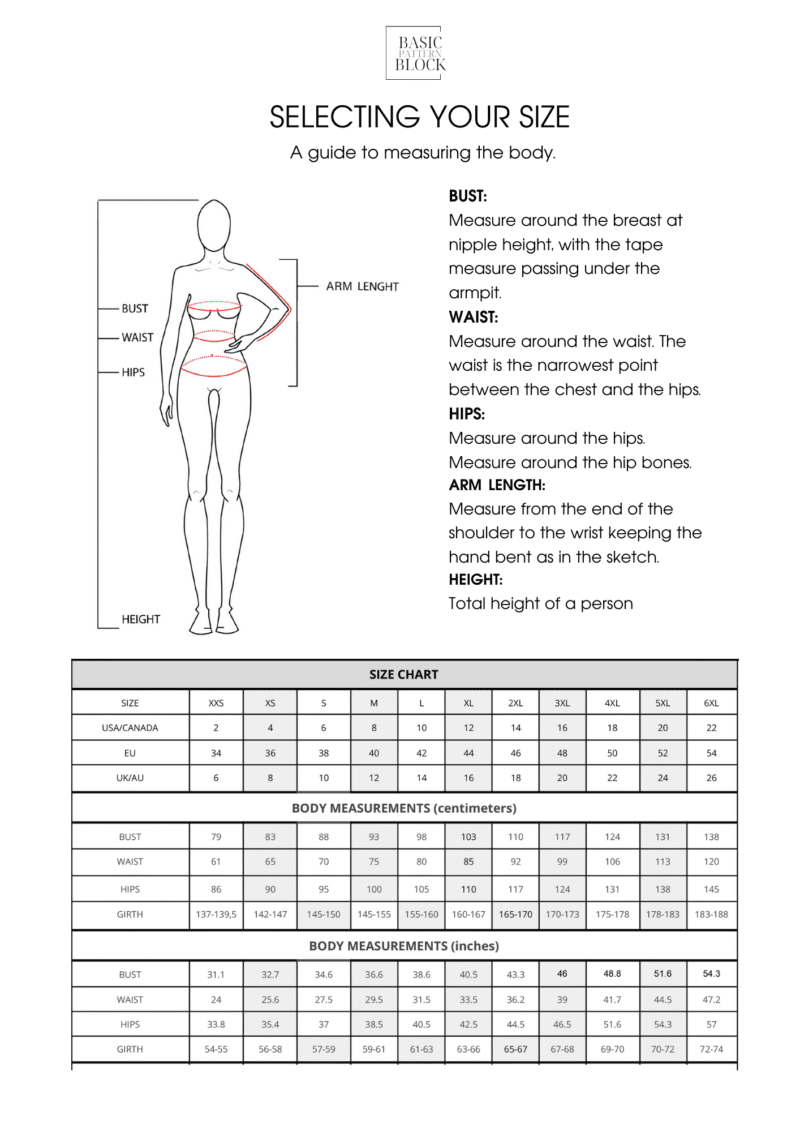 Bell Sleeve | Sewing Pattern Block | XXS-6XL - Basic Pattern Block
