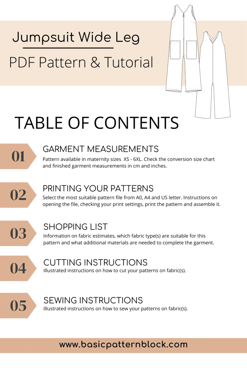 Maternity Pregnancy PDF Jumpsuit Sewing Pattern | Maternity clothes | Sleeveless Wide Leg Playsuit | Pdf Cami Jumpsuit | Sizes XS-6XL - Basic Pattern Block