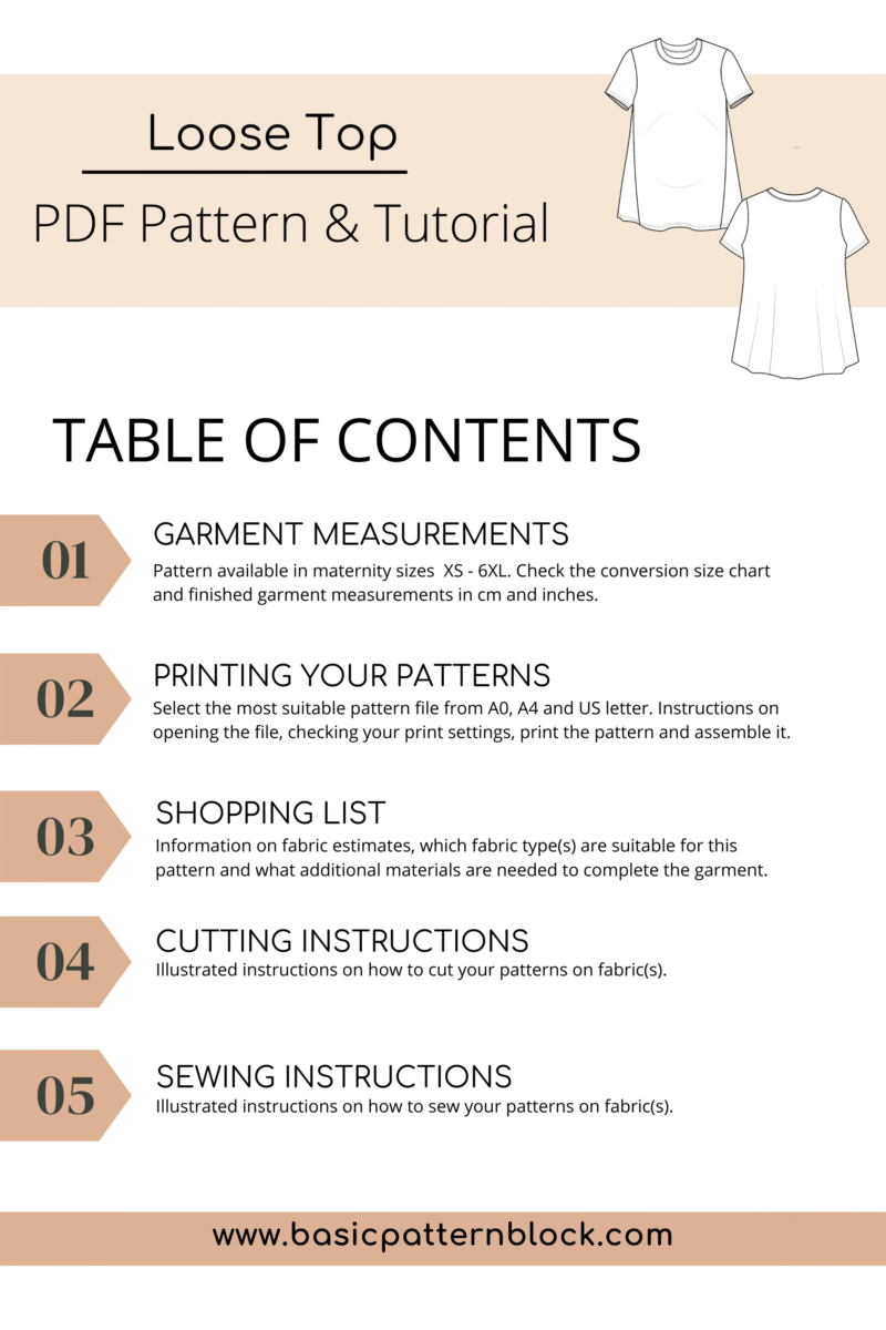 Maternity Pregnancy Sweatshirt Sewing Pattern | Loose Pullover Top | Relaxed fit Blouse | Longsleeve,Short Sleeve,Sleeveless | Sizes XS-6XL - Basic Pattern Block
