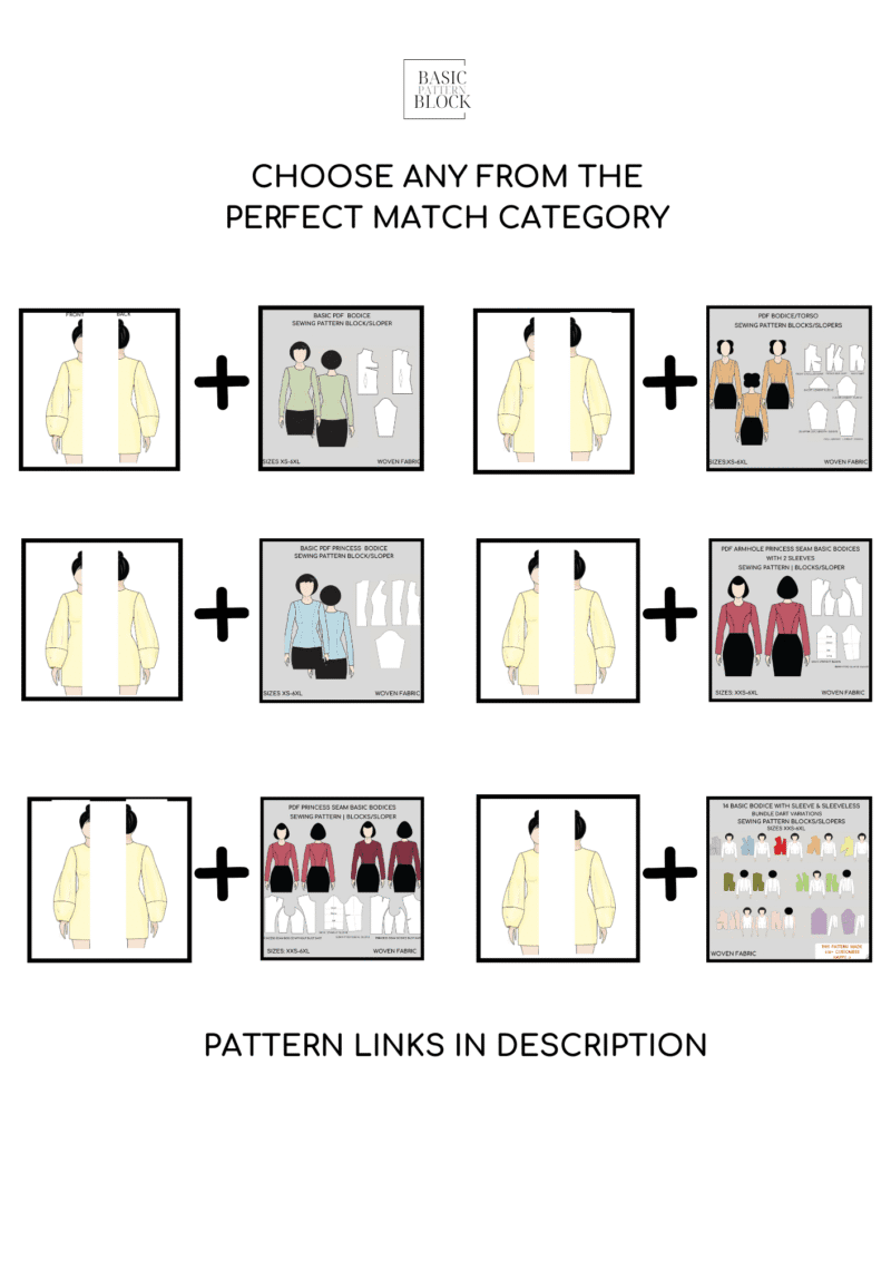 Lantern Sleeve | Sewing Pattern Block | XXS-6XL - Basic Pattern Block