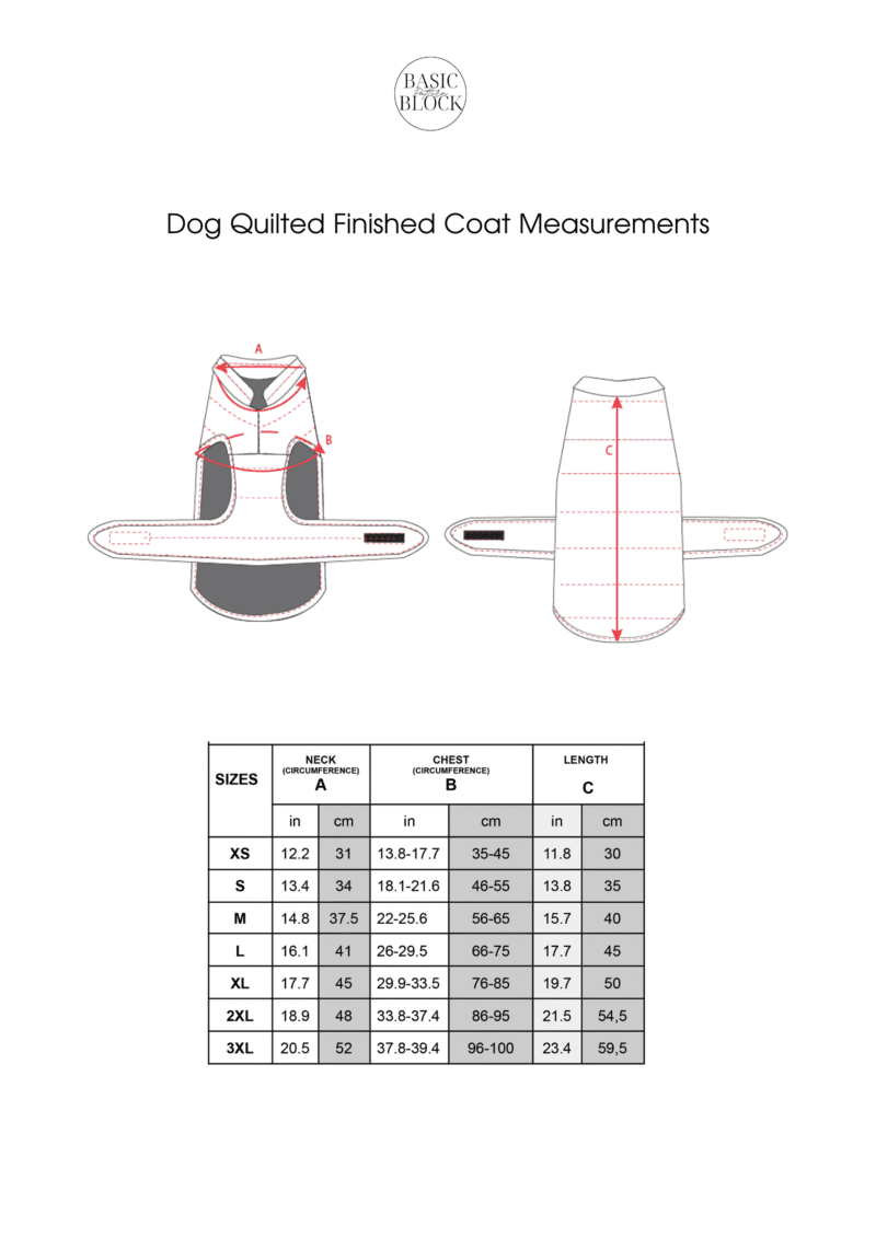 Dog Quilted Coat | Raincoat | Sewing Pattern | XS-3XL | Woven - Basic Pattern Block