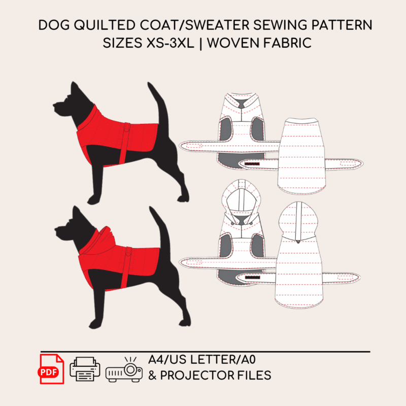 Dog Quilted Coat | Raincoat | Sewing Pattern | XS-3XL | Woven