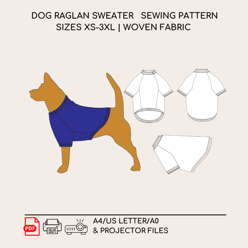Dog Raglan Sweater | Sewing Pattern | XS-3XL | Knitted
