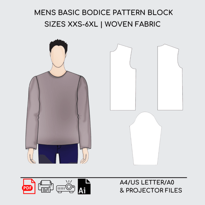 Men's Basic Bodice Sewing Pattern Block | Woven Fabric | XXS-6XL