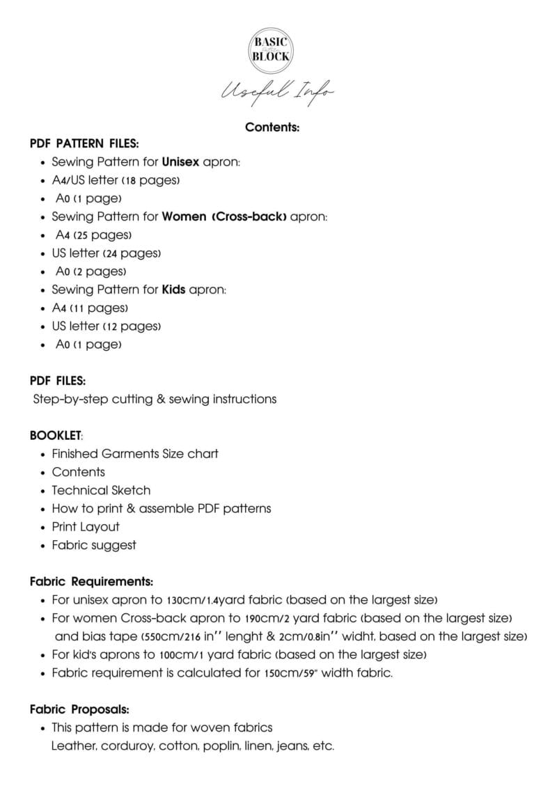 Family Apron Set | Sewing Pattern BUNDLE | Multiple Sizes | Woven - Basic Pattern Block